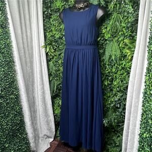 PAPER CROWN Dress Women Large Blue Flowy Tori Gown Crepe Bridesmaid Wedding 2704